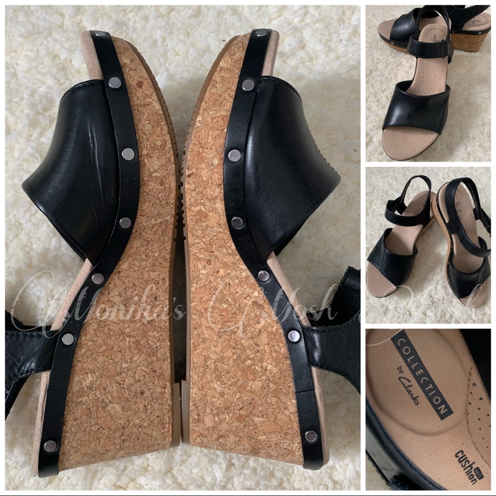 Black Clark’s Cork Sole Studded Comfort Sandals